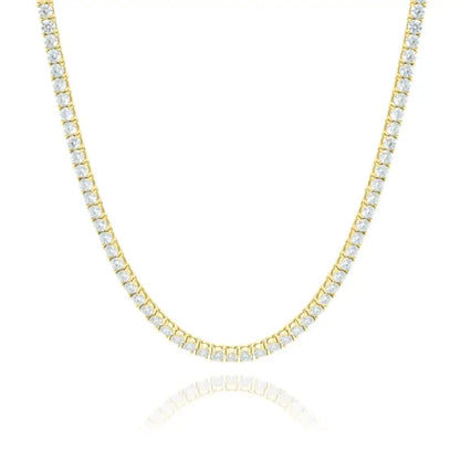yellow gold tennis necklace close up